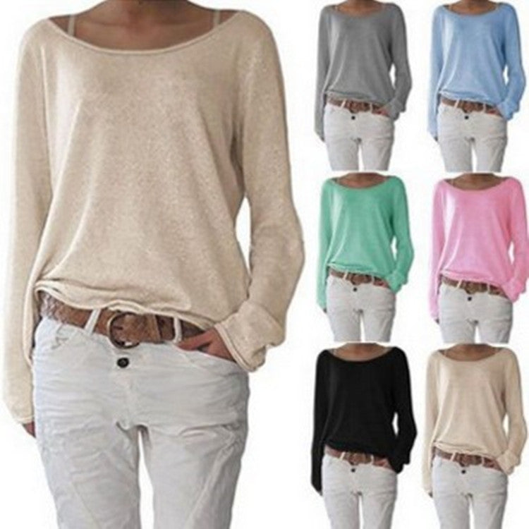 Women's Solid Color Knitted T Shirt Top Bottoming Shirt
