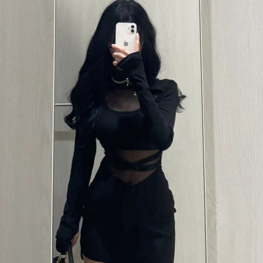 New Women's Clothing Adult Lady Like Woman Wind Black Fishbone Long Sleeve Dress