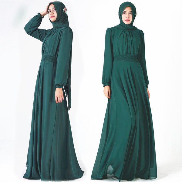 7002 Double Layer High Density Chiffon Amazon Cross Border Muslim Brand Women&amp;#039;s Dress