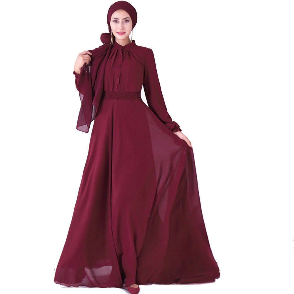 7002 Double Layer High Density Chiffon Amazon Cross Border Muslim Brand Women&amp;#039;s Dress