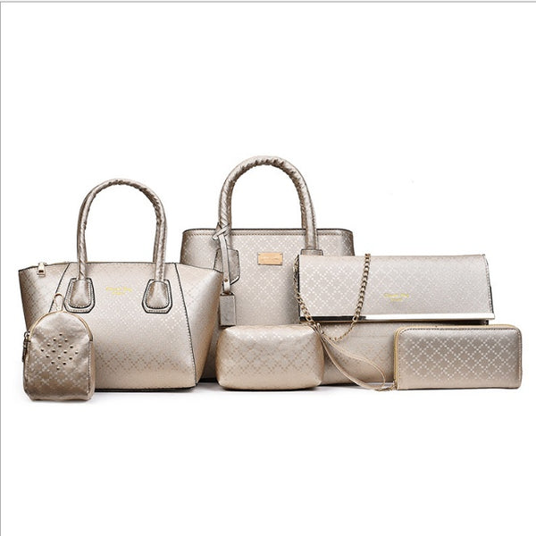 Women 6Pcsset Handbags Girls PU Leather Crossbody Bag Tote Casual Casual Bag Brand Designer Composite Messenger Bag Clutch Purse Wallet