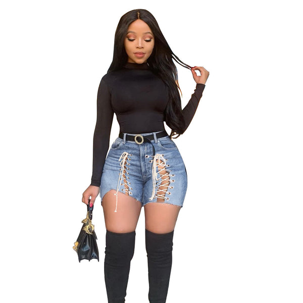 Foreign Trade Cross Border Amazon Ebay Express Wish European And American Women'S Fashion Personalized Strapping Jeans Shorts