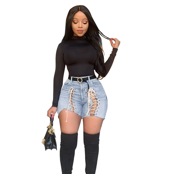 Foreign Trade Cross Border Amazon Ebay Express Wish European And American Women'S Fashion Personalized Strapping Jeans Shorts