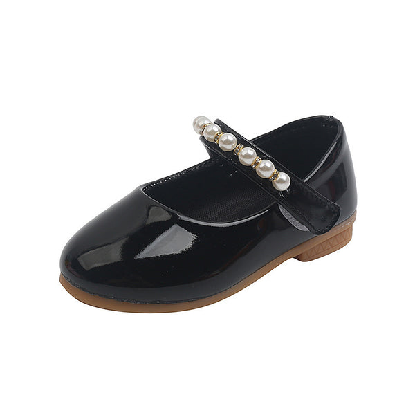 Girls' Leather Shoes Pearl Buckle Soft Bottom