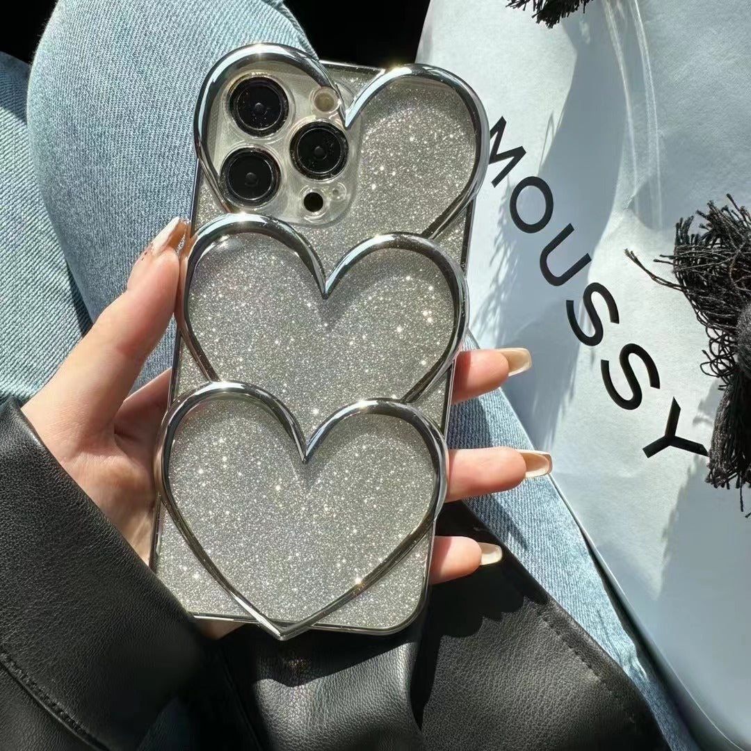 Electroplated Silver Stacked Love Phone Case Protector