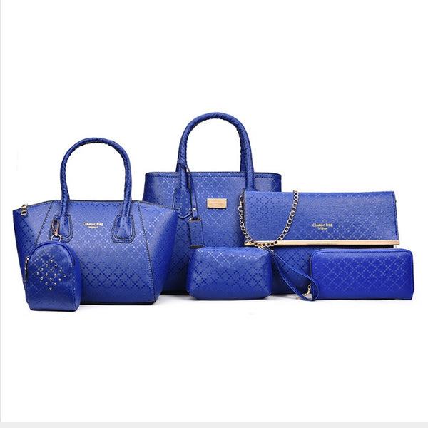 Women 6Pcsset Handbags Girls PU Leather Crossbody Bag Tote Casual Casual Bag Brand Designer Composite Messenger Bag Clutch Purse Wallet