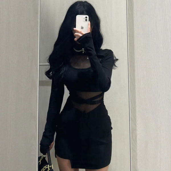 New Women's Clothing Adult Lady Like Woman Wind Black Fishbone Long Sleeve Dress