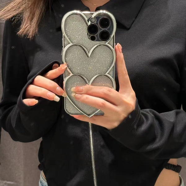 Electroplated Silver Stacked Love Phone Case Protector