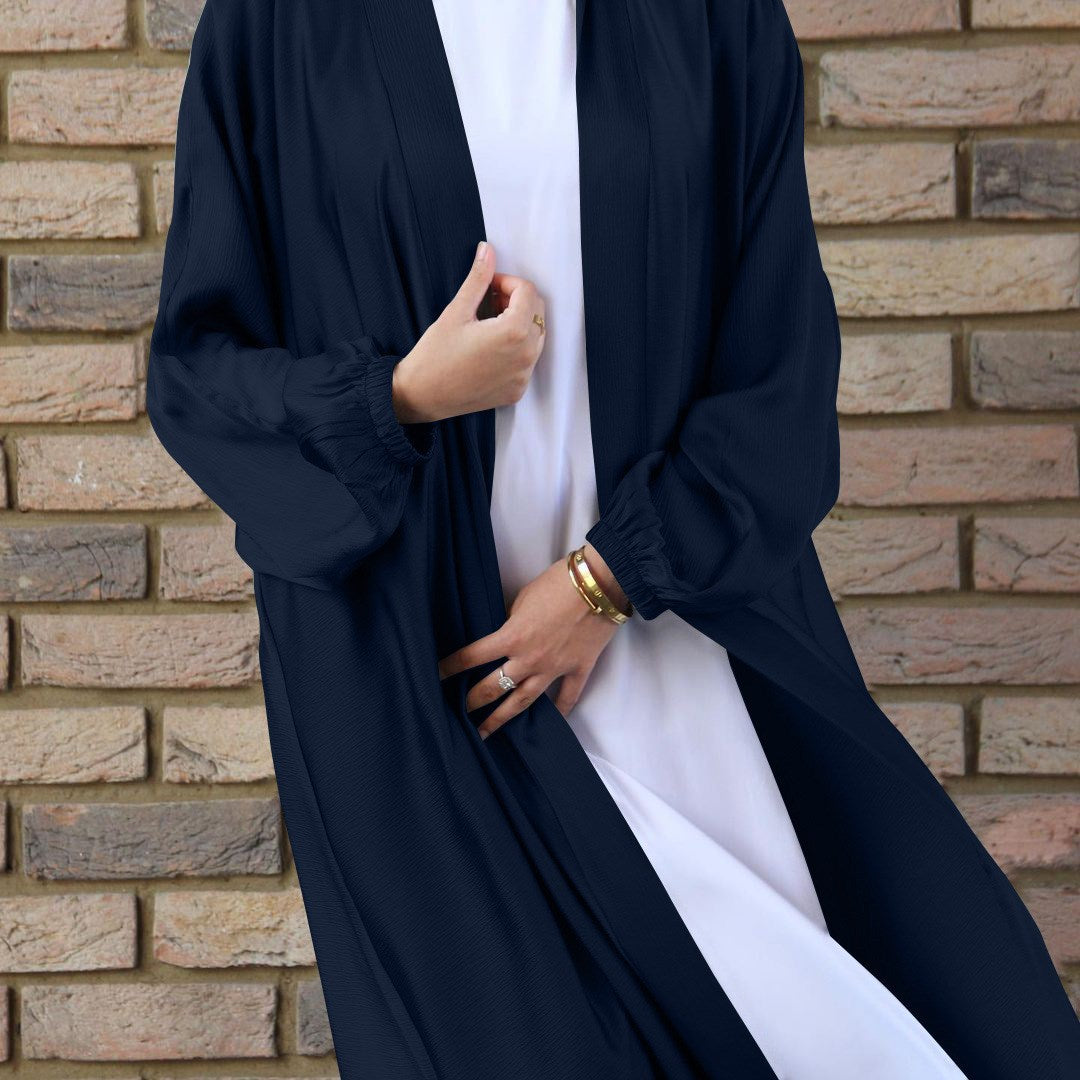 Muslim Women Kimono Open Abakya Dubai Imitated Silk Fabric