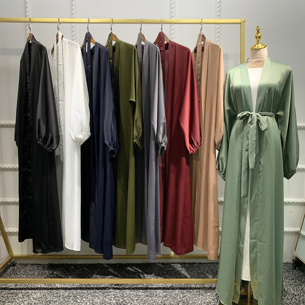 Muslim Women Kimono Open Abakya Dubai Imitated Silk Fabric