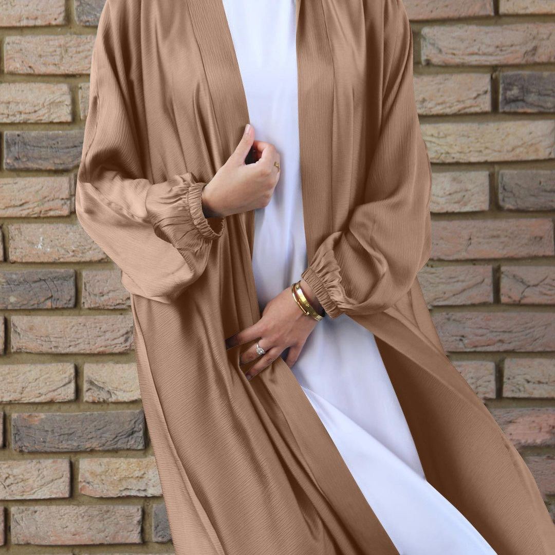Muslim Women Kimono Open Abakya Dubai Imitated Silk Fabric