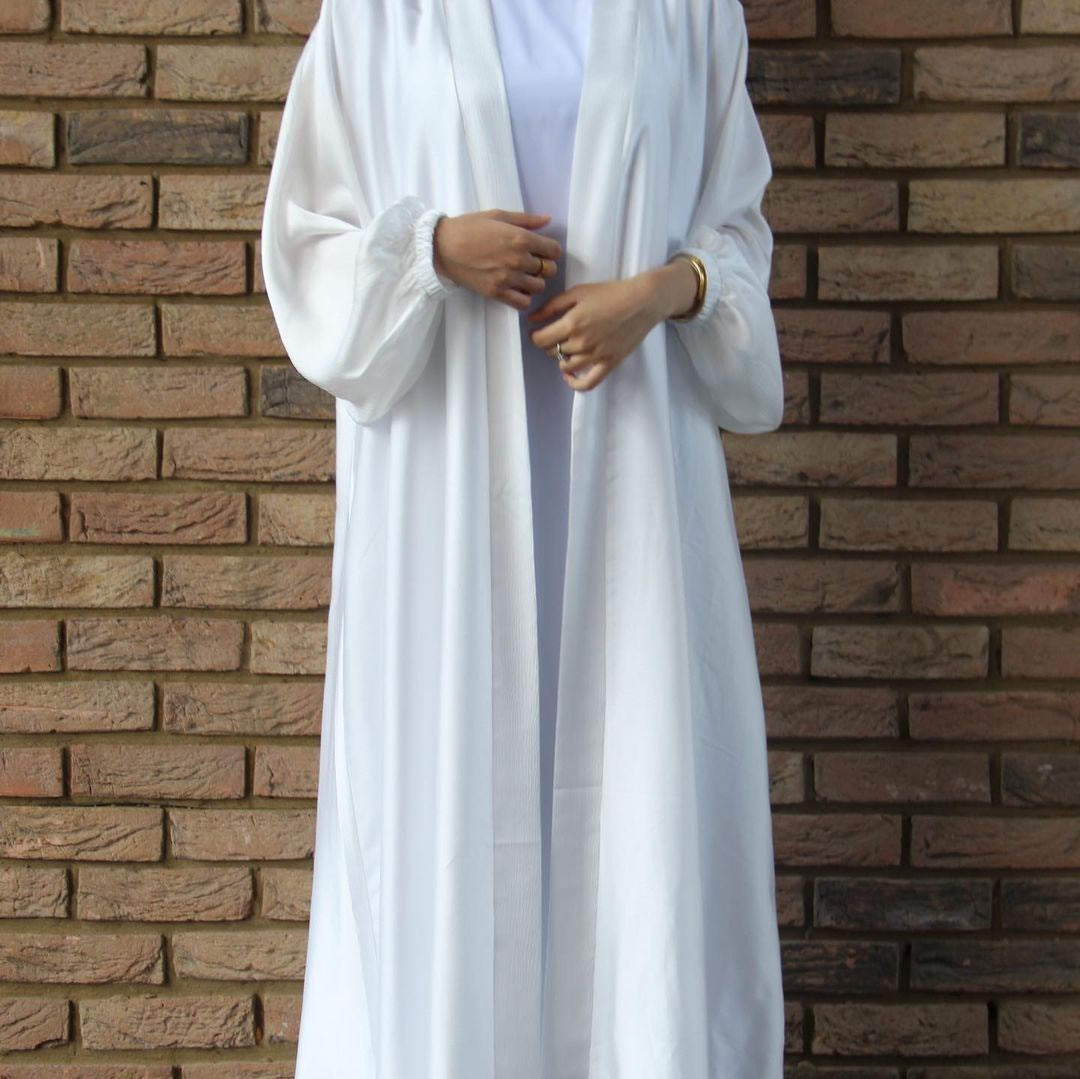 Muslim Women Kimono Open Abakya Dubai Imitated Silk Fabric