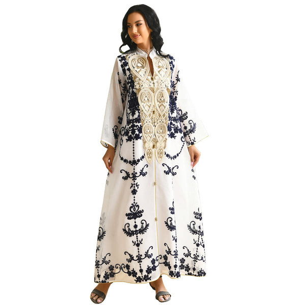 Muslim Evening Dress Mesh Embroidery Appliquéd Robe Abaya