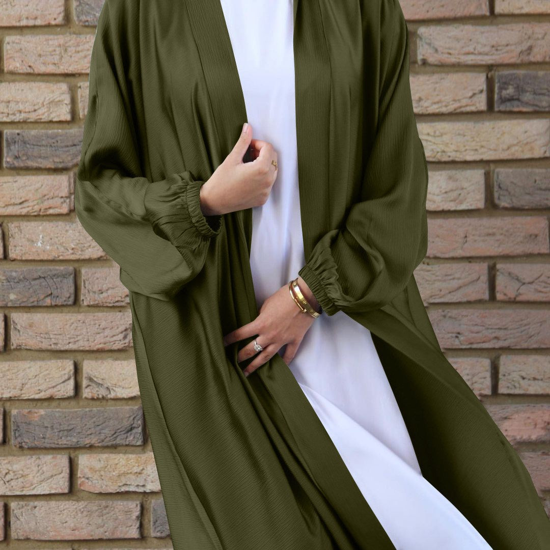 Muslim Women Kimono Open Abakya Dubai Imitated Silk Fabric