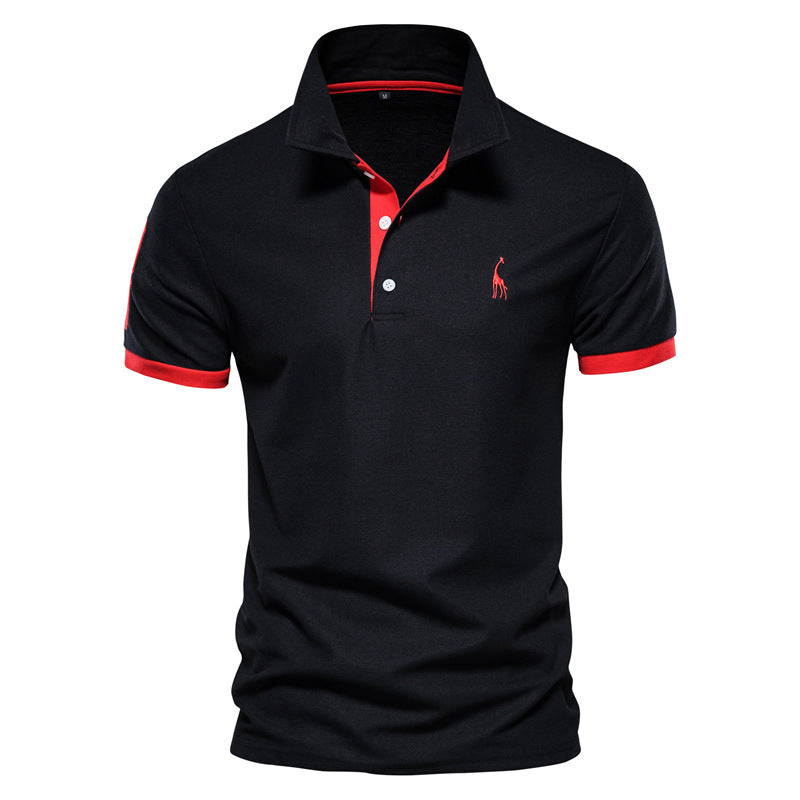Explosions Fawn Embroidered Polo Shirt Short Sleeve Zhu Di Mesh Lapel Men&#039;s T-shirt