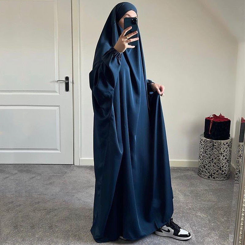 AliExpress Amazon Women&#039;s Dress Europe And America Dubai One Piece Solid Color Long Sleeve Prayer Robe P102
