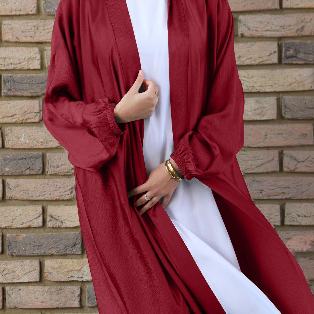 Muslim Women Kimono Open Abakya Dubai Imitated Silk Fabric