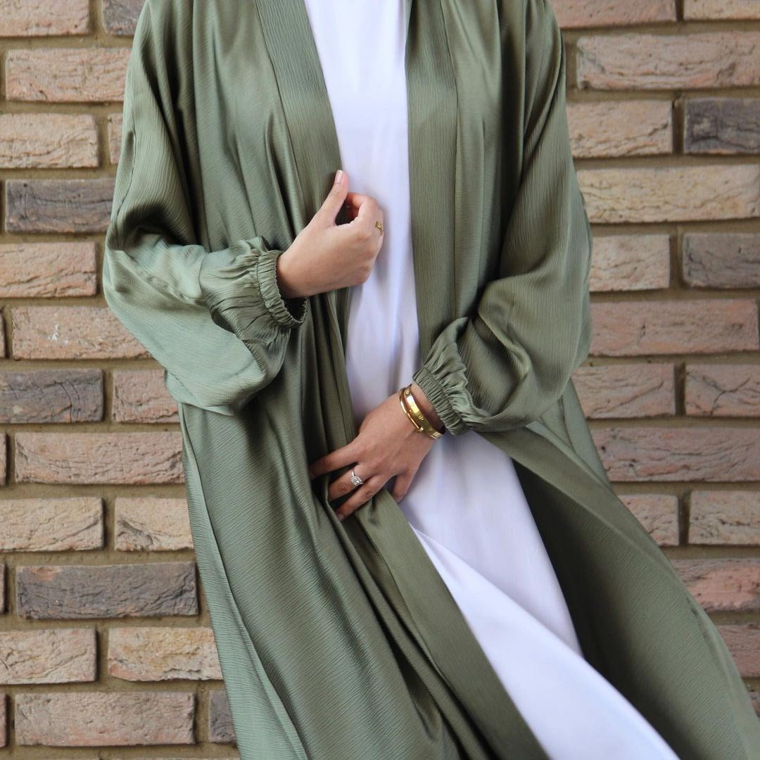 Muslim Women Kimono Open Abakya Dubai Imitated Silk Fabric