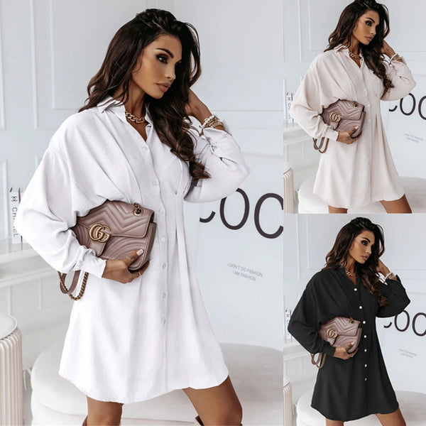2024 New European And American Cross-border Foreign Trade Popular Women&#039;s Clothing Autumn And Winter Foreign Trade Solid Color Shirt Collar Waist-tight Sexy Dress