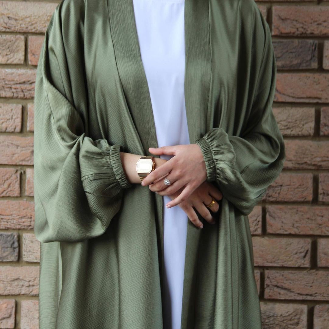 Muslim Women Kimono Open Abakya Dubai Imitated Silk Fabric
