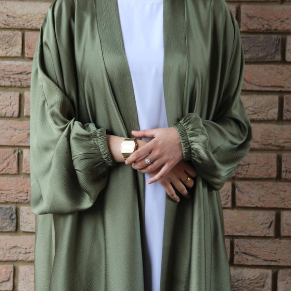 Muslim Women Kimono Open Abakya Dubai Imitated Silk Fabric