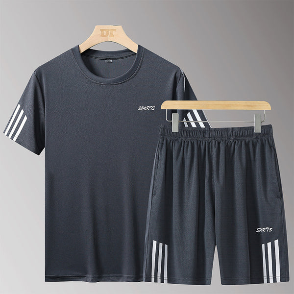 Sports Suit Men's Summer Casual Two-piece Fitness Suit Morning Running Quick-drying Clothes T-shirt Short-sleeve Printed Logo