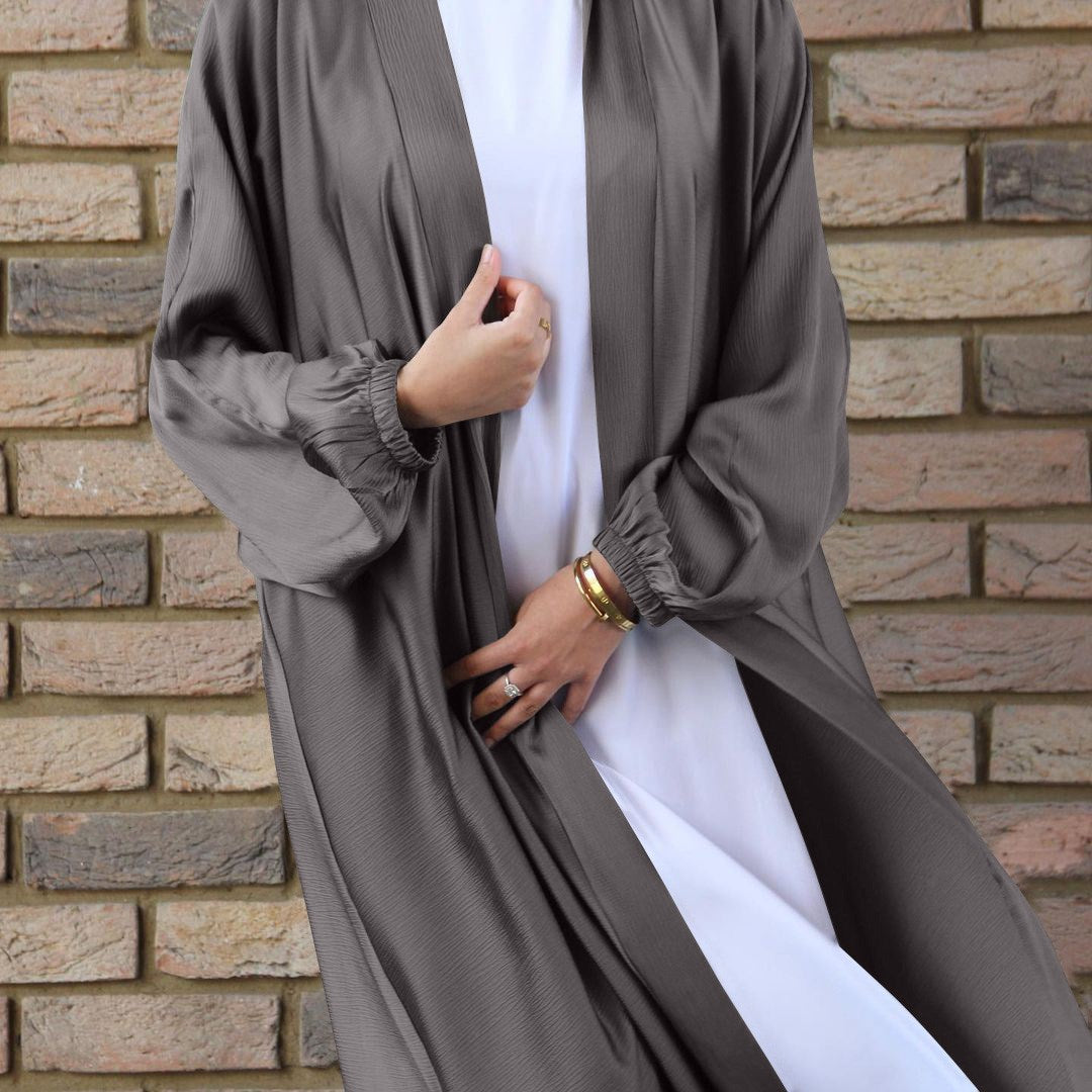 Muslim Women Kimono Open Abakya Dubai Imitated Silk Fabric
