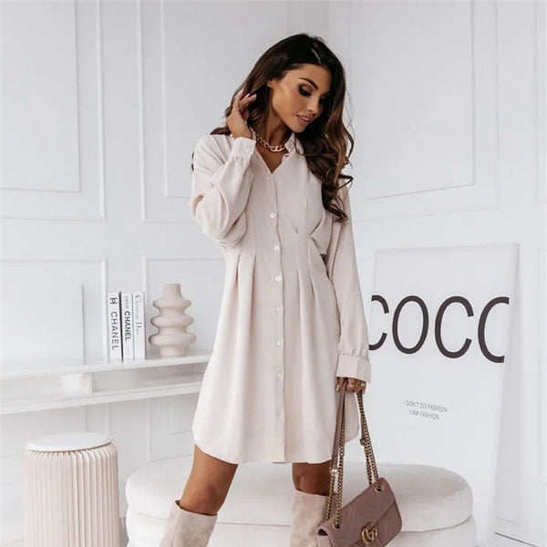 2024 New European And American Cross-border Foreign Trade Popular Women&#039;s Clothing Autumn And Winter Foreign Trade Solid Color Shirt Collar Waist-tight Sexy Dress