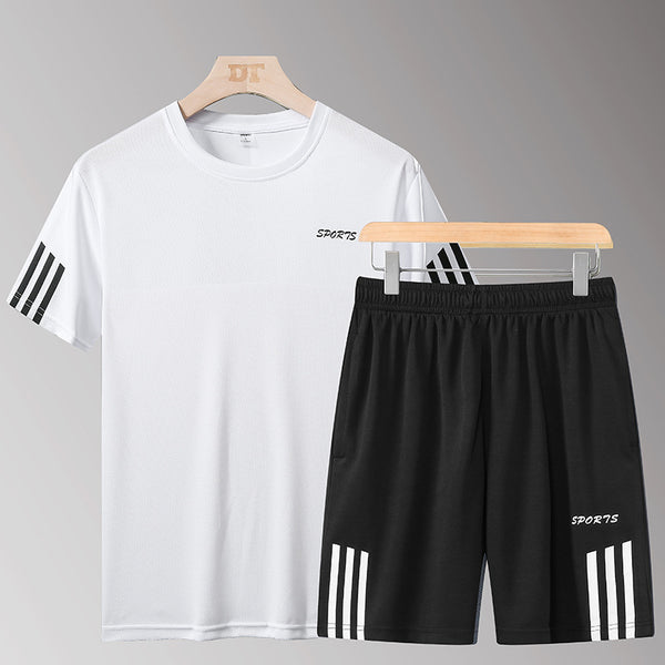 Sports Suit Men&#039;s Summer Casual Two-piece Fitness Suit Morning Running Quick-drying Clothes T-shirt Short-sleeve Printed Logo