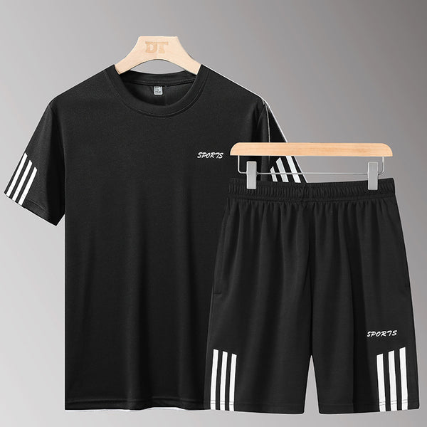 Sports Suit Men's Summer Casual Two-piece Fitness Suit Morning Running Quick-drying Clothes T-shirt Short-sleeve Printed Logo
