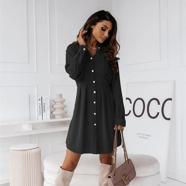 2024 New European And American Cross-border Foreign Trade Popular Women&#039;s Clothing Autumn And Winter Foreign Trade Solid Color Shirt Collar Waist-tight Sexy Dress