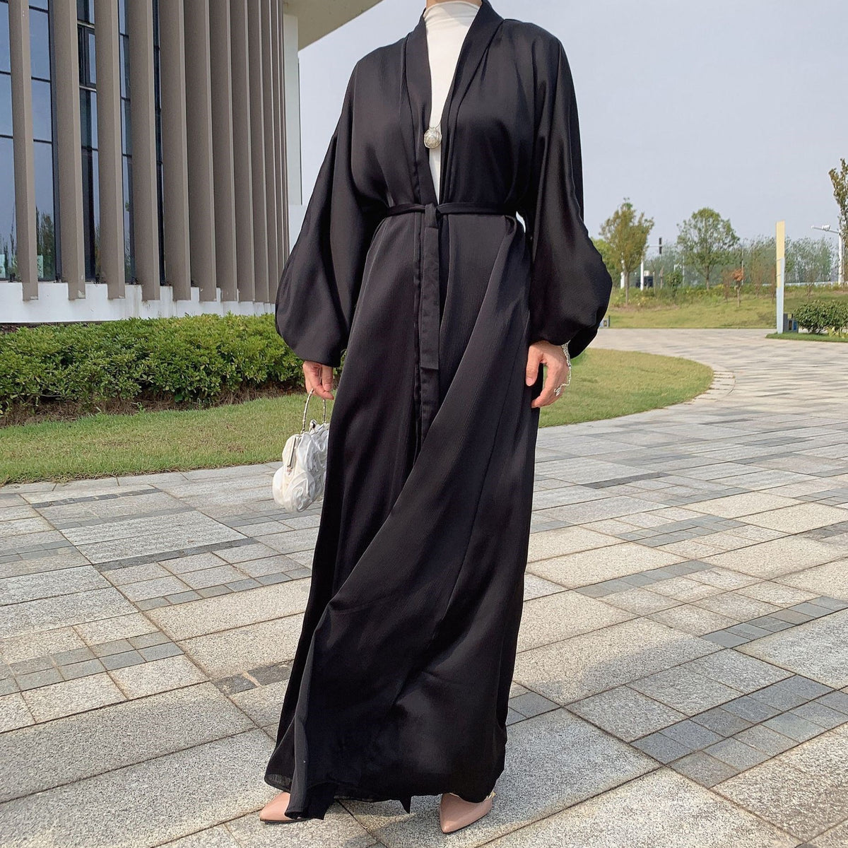 Muslim Women Kimono Open Abakya Dubai Imitated Silk Fabric
