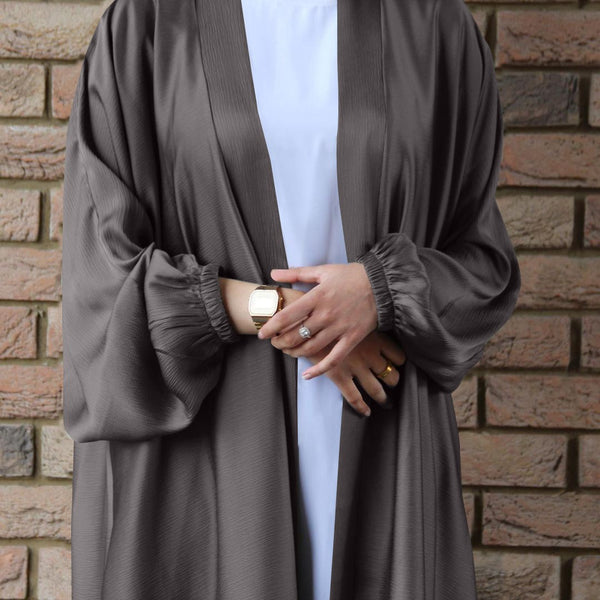 Muslim Women Kimono Open Abakya Dubai Imitated Silk Fabric