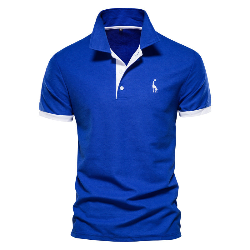 Explosions Fawn Embroidered Polo Shirt Short Sleeve Zhu Di Mesh Lapel Men&#039;s T-shirt