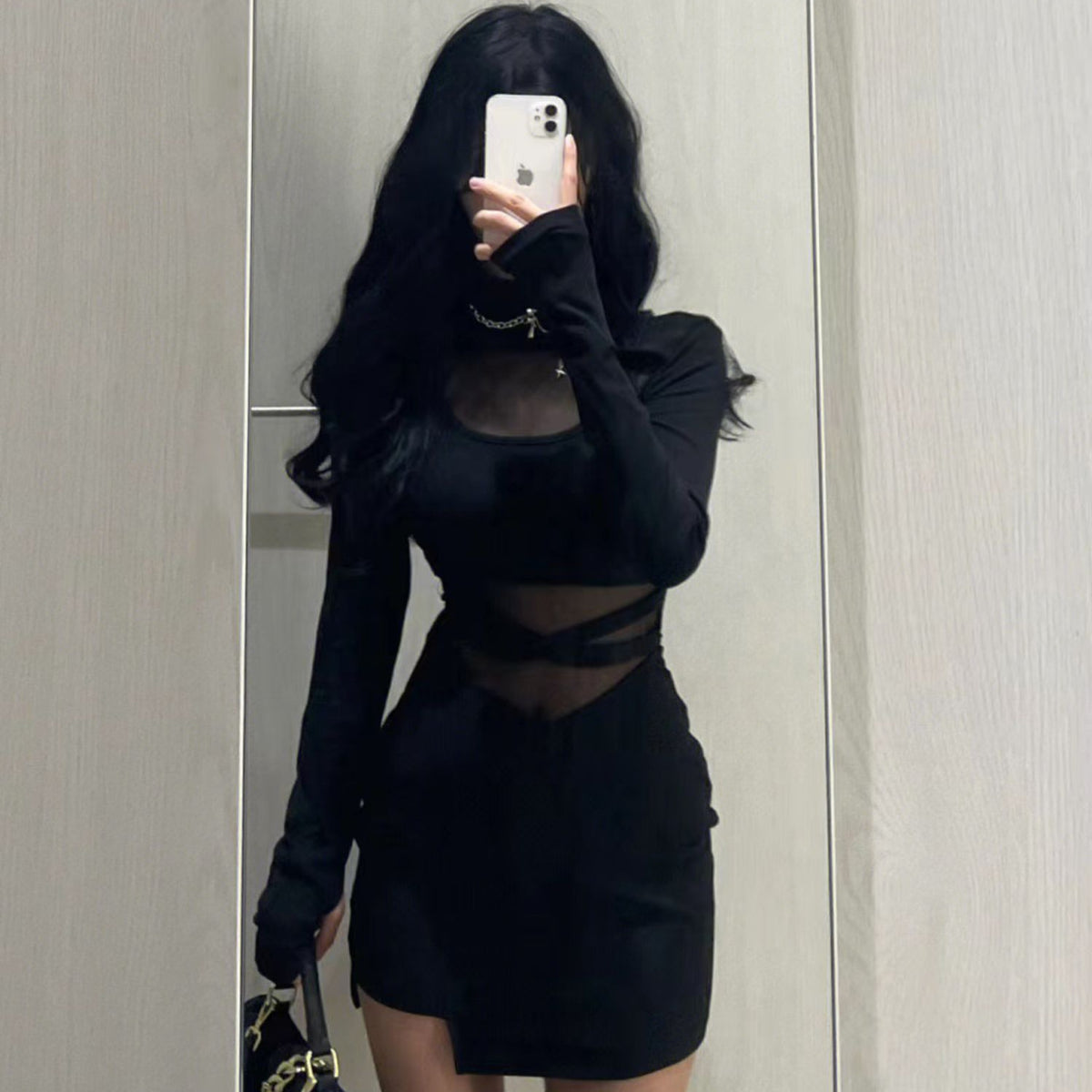 New Women's Clothing Adult Lady Like Woman Wind Black Fishbone Long Sleeve Dress