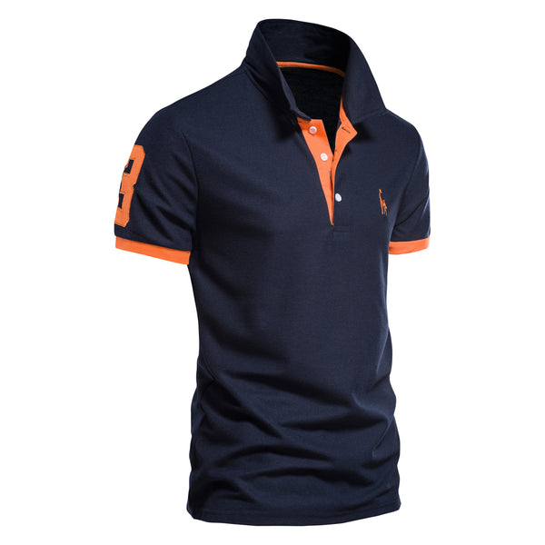 Explosions Fawn Embroidered Polo Shirt Short Sleeve Zhu Di Mesh Lapel Men&#039;s T-shirt