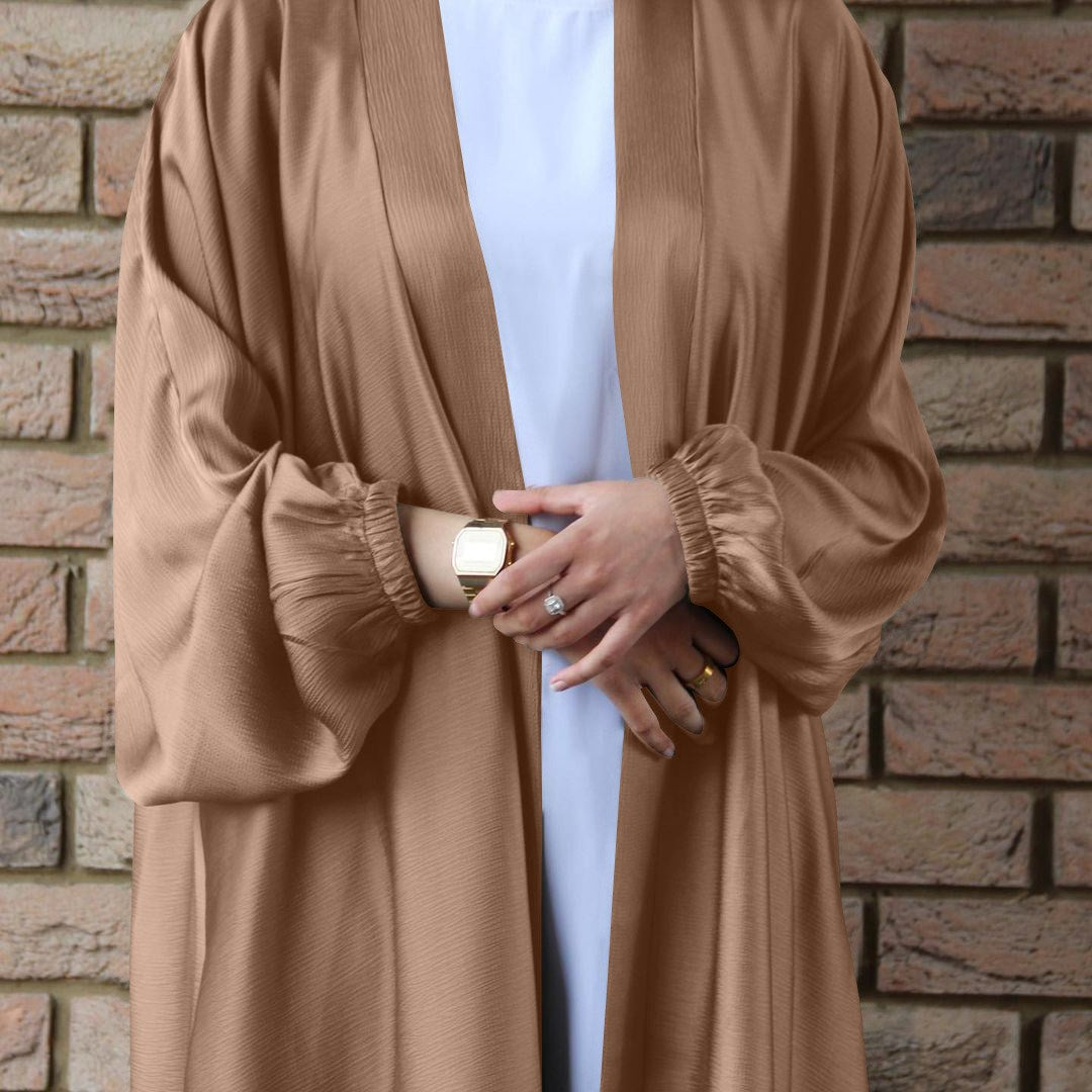 Muslim Women Kimono Open Abakya Dubai Imitated Silk Fabric