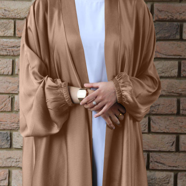 Muslim Women Kimono Open Abakya Dubai Imitated Silk Fabric