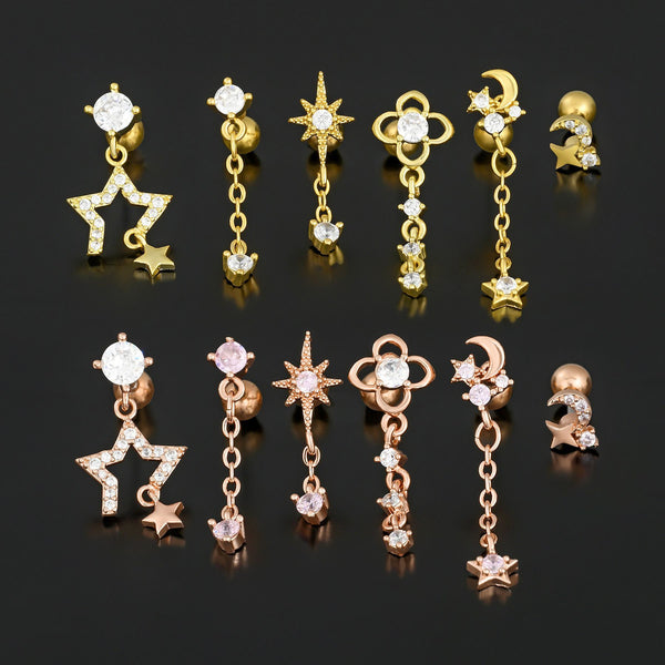 Fashion Jewelry Tassel Star Moon Micro Inlaid Zircon Earrings