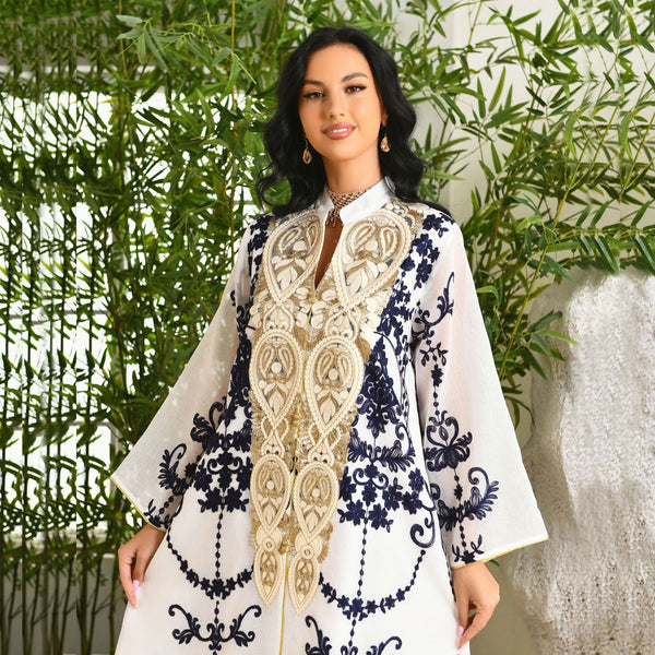 Muslim Evening Dress Mesh Embroidery Appliquéd Robe Abaya