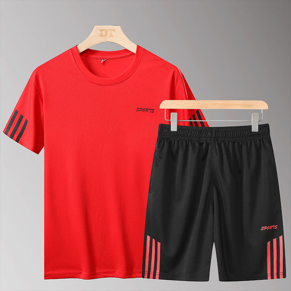 Sports Suit Men's Summer Casual Two-piece Fitness Suit Morning Running Quick-drying Clothes T-shirt Short-sleeve Printed Logo