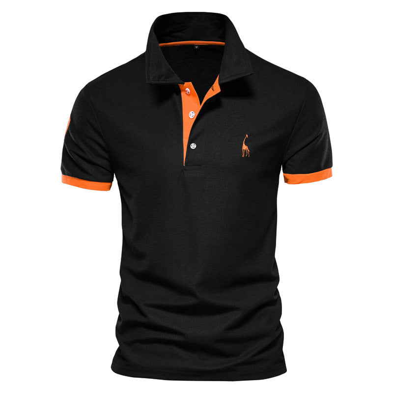 Explosions Fawn Embroidered Polo Shirt Short Sleeve Zhu Di Mesh Lapel Men&#039;s T-shirt