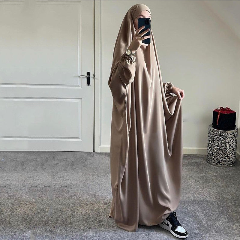 AliExpress Amazon Women&#039;s Dress Europe And America Dubai One Piece Solid Color Long Sleeve Prayer Robe P102