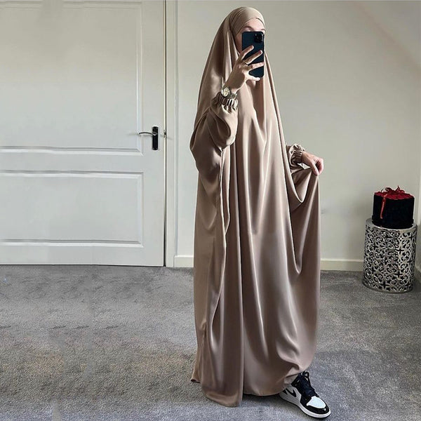AliExpress Amazon Women&#039;s Dress Europe And America Dubai One Piece Solid Color Long Sleeve Prayer Robe P102
