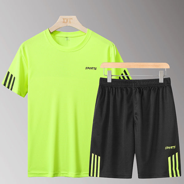 Sports Suit Men's Summer Casual Two-piece Fitness Suit Morning Running Quick-drying Clothes T-shirt Short-sleeve Printed Logo