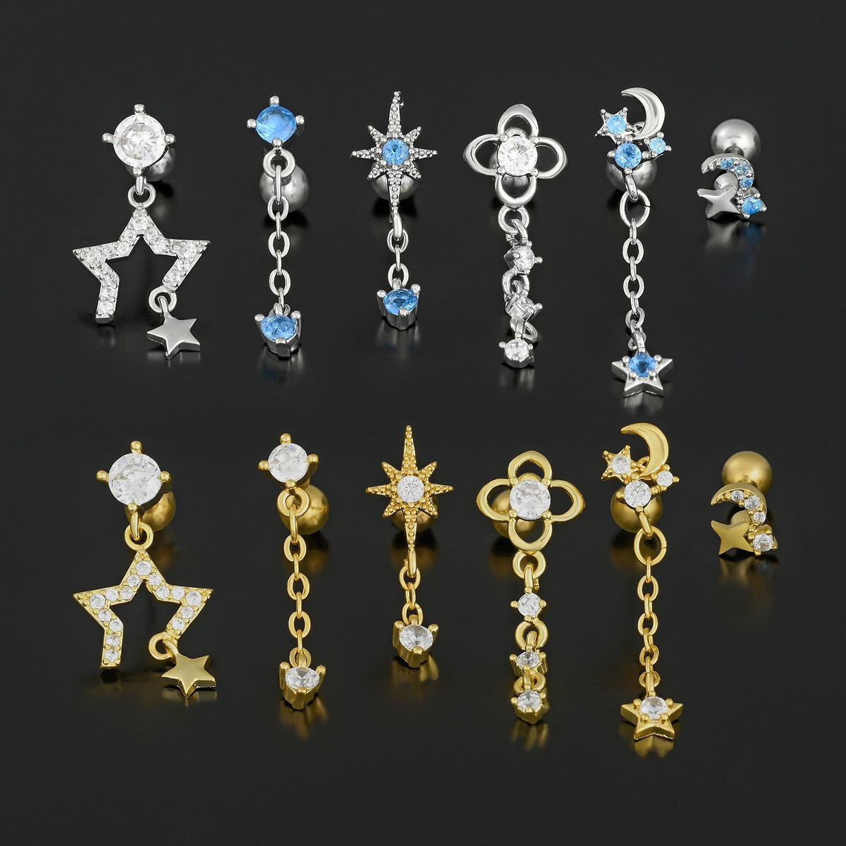 Fashion Jewelry Tassel Star Moon Micro Inlaid Zircon Earrings