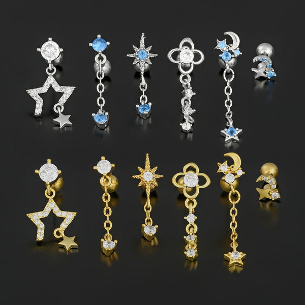 Fashion Jewelry Tassel Star Moon Micro Inlaid Zircon Earrings