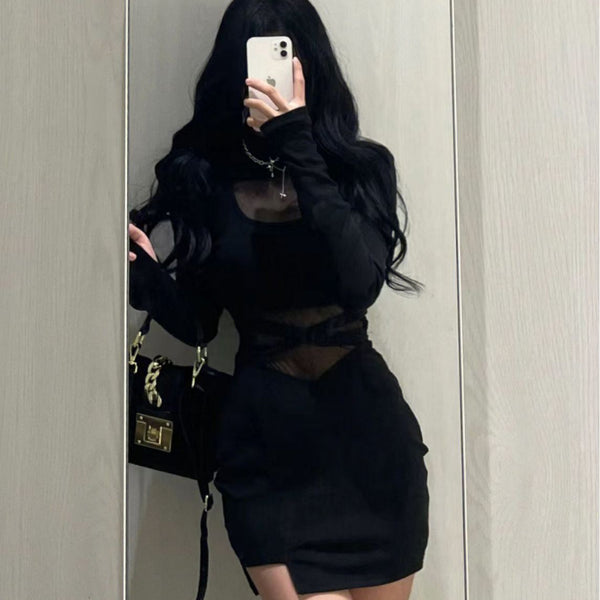 New Women's Clothing Adult Lady Like Woman Wind Black Fishbone Long Sleeve Dress